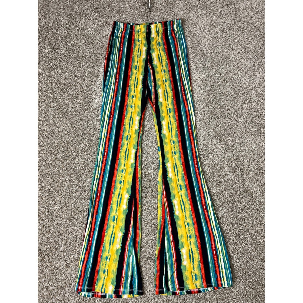 Rainbow Women Multi Color Striped Flare Leg Pants Bell Bottoms Size S